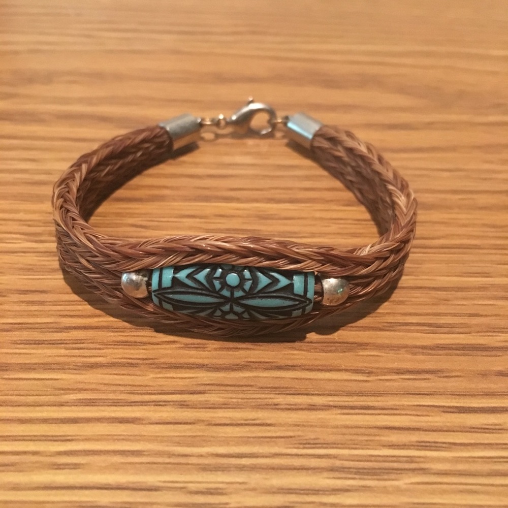 Horse Hair Bracelet with Teal Bead